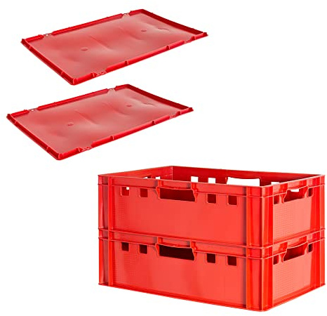 Fleischkiste E2 mit Deckeln Fleischkiste Rot Fleischerkiste Fleischkisten Kiste Fleischkiste Eurobox Lebensmittelecht 60 x 40 Metzgerkiste Auswahl Kingpower, Anzahl:2