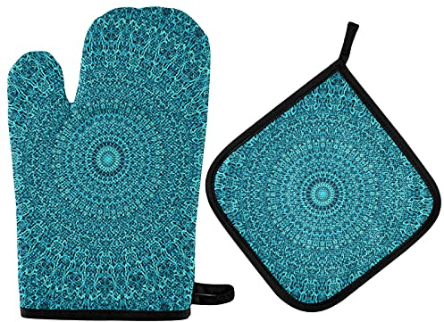 Dschungel-Mandala-Ofenhandschuh, Topflappen, festliches Valentinstag-Geschenkset, hitzebeständiger Kochhandschuh, Küchen-Topflappen zum Grillen, Grillen, Backen, Muttertagsgeschenk