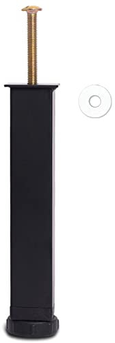 HAOMEO Pied de Lit, Pieds pour Sommier à Lattes Universel | Hauteur: 35cm(+2cm) Reglable | Design: Noir Metallique | Carré: 3x3 cm | pour Les Cadres | avec 2 Boulons M8×60mm | 1 Pièce