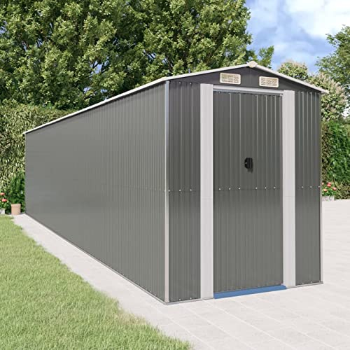 GuyAna Geräteschuppen Hellgrau 192x855x223 cm Verzinkter Stahl GartengeräTehaus Metall Kleines Gartenhaus GartenhüTte GeräTeschuppen Lagerzelt