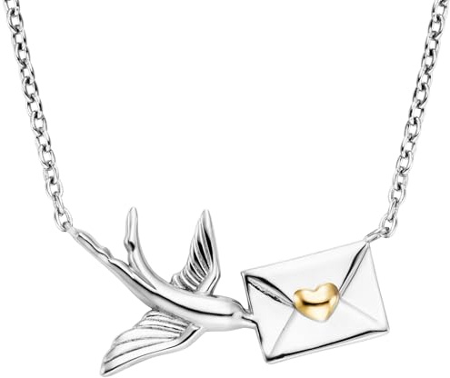 Engelsrufer Damen Halskette aus Sterling Silber mit Schwalbe und Brief in Bicolor, Karabinerverschluss, nickelfrei, Größe: 40+4 cm, ERN-LETTER-BIRD-BI