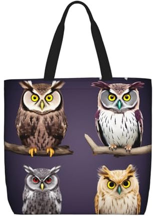 EVANEM Damen-Handtasche, modische Schultertasche mit großem Fassungsvermögen, mit Reißverschluss, geeignet für Schule, Arbeit, Alltag, Eulen Vögel 1, Einheitsgröße
