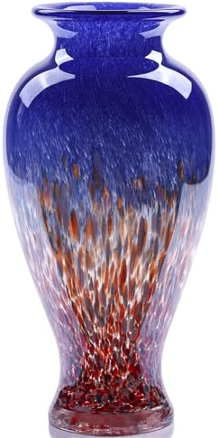 oliruim Jarrón de vidrio azul soplado de 11.8 pulgadas de alto, jarrón de vidrio opaco colorido, diseño único, decoración artística de boca ancha para el hogar, sala de estar, mesa de comedor