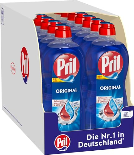 PRIL Original (14 x 675 ml), Handgeschirrspülmittel mit höchster Fettlösekraft, für sauberes Geschirr auch in kaltem Wasser