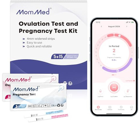 MOMMED Kit di Test Ovulazione, 5 Strisce Test di Gravidanza, 15 Strisce Test di Ovulazione, Test di HCG e LH, Alta Sensibilità di 25 mUI/ml, Rilevazione Rapida in 3 Minuti, 20 unità