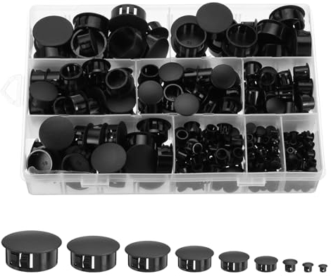 sourcing map 305pcs Plastic Hole Plug, 9-Sizes 1, 7/8, 3/4, 5/8, 1/2, 3/8, 5/16, 1/4, 1/5 Nylon Caps-Snap in Locking Hole Plugs for Furniture Kitchen Cupboard Shelves