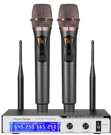 Microphones sans fil, double système de microphone portable sans fil UHF, qualité sonore HD, microphone dynamique pour chanter karaoké, haut-parleur, conférences, mariage, église(Chargeur US)