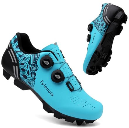 ENEN Herren Fahrradschuhe, Damen Unisex Mountainbike Schuhe Kompatible SPD 2 Schrauben mit Delta Lock Pedal, Blau Schwarz Grau Rosa Atmungsaktive MTB Radschuhe Reitschuhe