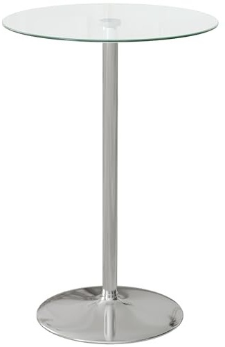 HOMCOM Tavolo da Bar Alto Moderno in Vetro, Tavolo Salvaspazio da Cucina Rotondo con Base in Acciaio per 2 Persone, Ø70x102cm, Trasparente