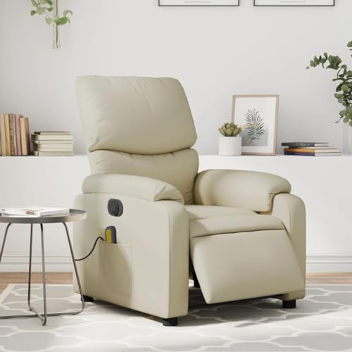 Homgoday Massagesessel Elektrisch Relaxsessel Fernsehsessel Ruhesessel mit Liegefunktion Liegesessel Sessel Verstellbare Rückenlehne TV Sessel, für Wohnzimmer Creme Kunstleder