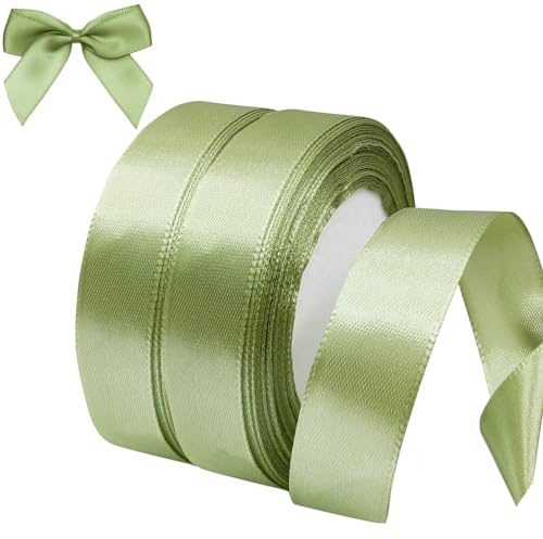 qingmeng 44m Schleifenband Hochzeit Grün, 20mm Geschenkband Hochzeit Eukalyptus Grün Breit, Satinband Grün Chiffonband Stoffband Geschenkbänder für Taufe Geburtstag Deko Geschenkverpackung