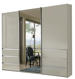 WIEMANN Schwebetürenschrank Kleiderschrank Schlafzimmerschrank 300cm breit, mit Schubladen, Glas Champagner, mit Spiegel, Höhe 217cm, Malibu