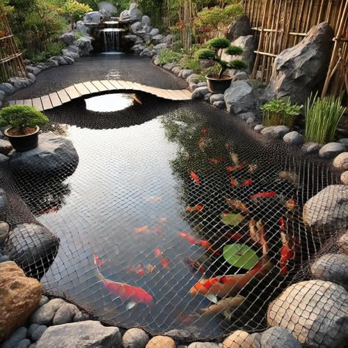 Royal Gardineer Bâche de protection pour étang - 8 piquets de fixation - Maille de 2 x 2 cm - 3 x 4 m - Filet de protection pour bassin à mailles fines - Piquet