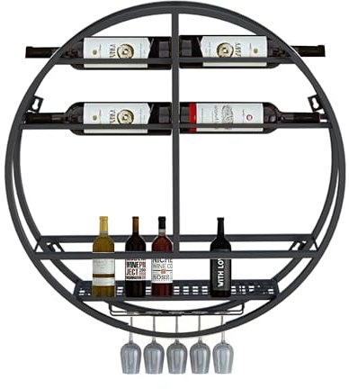WXZXWXZX Botellero Vino Pared Vinoteca Mueble Bar Garrafeira Mini Bar Wine Rack Mueble Comedor Estanteria Cocina Pared con Soporte Copas Colgante para Bar Sala de Estar y Cocina(Nero,24in)