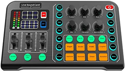 MRKU Mixeur Audio Professionnel, Carte Son LED en métal en Direct, Carte Son Externe sans Fil Compatible Bluetooth pour Diffusion en Direct