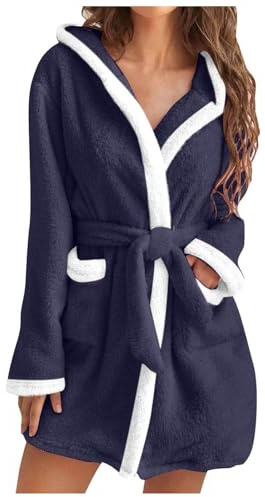 Vhersily Vestaglie Corta Donna Invernale Pile Elegante: Camicia da Notte con Cintura Sexy Vestaglia Manica Lunga in Peluche Pigiama Cappuccio Caldo Invernale Donna Calda Vestaglia Lunga Cappuccio