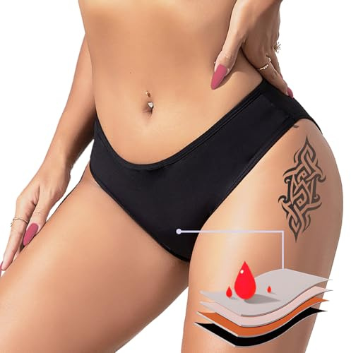 BIOECEUA Pantalon de natation menstruel pour femmes, taille basse 4 plis, étanche, pour filles et adolescentes, super absorbant, séchage rapide, pour la plage et la piscine, Noir , 32-34