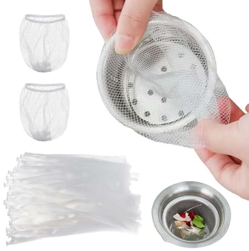 MWUMRCM Filet D'évier, 100 pièces, Sac D'évier en Crépine, Cuisine en Filet Fin, pour Les Eviers de Cuisine et de Salle de Bain,filet de filtre pour sac à déchets (Maille grossière)