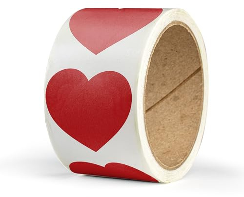 Herz Aufkleber zum Beschriften – 50 Sticker in Herzform – 6 x 5,5 cm groß – selbstklebende Herz Etiketten auf Rolle – für Geschenke zu Valentinstag, Muttertag, Geburtstag, Hochzeit - ROT