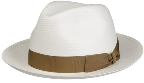 Borsalino Black Trim Small Panamahut Panamastrohhut Hut Strohhut Sonnenhut Sommerhut Fedora Damen/Herren - Made in Ecuador Strandhut mit Ripsband Sommer Frühling-Sommer - 61 cm Natur-braun