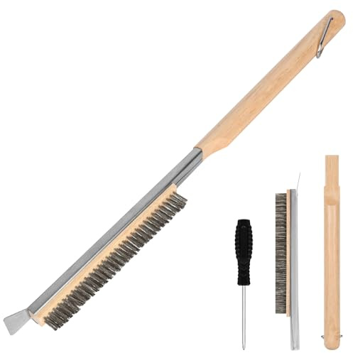 Aolso Pizza Oven Brush, 21 Brush and Stainless Steel Scraper for Pizza Stone, BBQ Grill Cleaning Brush Non Scratch Heat Proof Stainless Steel Bristles with Screwdriver for Pizza Oven Accessories