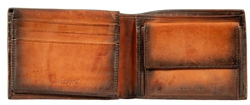 Avirex, Collezione Bell, Portafoglio da Uomo in Pelle – Stile Vintage, Vera Pelle Tamponata a Mano, 9 Portacarte, Tasca Portamonete, Doppio Scomparto Banconote (Vintage Brown)