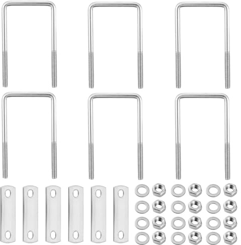 HonQiShiMY 6 Piezas Pernos en U,90x45mm M6 Pernos en U Cuadrados Inox con Tuercas Placa de Marco Arandelas Redondas, Sujetador de Pernos en Forma de U para Tubería