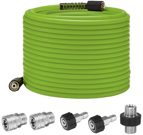 TOOSOAR Tuyau pour Nettoyeur Haute Pression,15 m x 0.6 cm,avec 5 pièces Edelstahl Raccord Rapide,Tuyau Haute Pression avec Raccords M22 de 14 mm – 3600 PSI