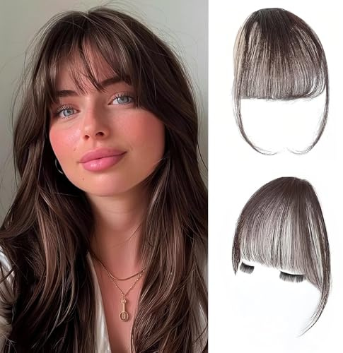 THXFUNAREA Sofeiyan Flequillo Francés Postizo Pelo Natural Clip 100% Humano Cabello Remy Hair Limpio Pieza Clip para Mujer, Castaño medio