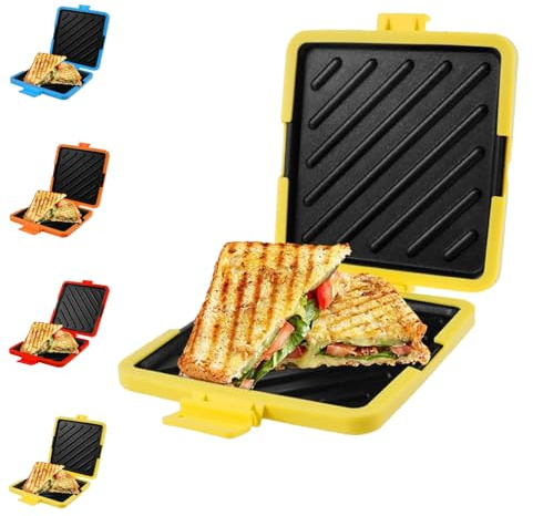 Microwave Toastie Sandwich Grilled Cheese Maker, 3-in-1 Grilled Cheese & Panini Press for Quick Breakfast, Snack and Lunch, for Microwave Easy to Clean and Store (Yellow)