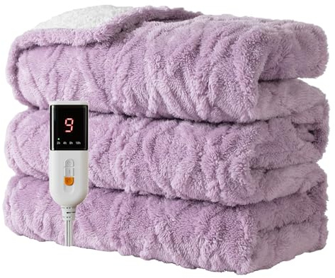 Aheadpret Heated Blanket 130x160cm,Electric Blanket Machine Washable,Purple | 9 Heat Levels,10H Auto-Off,Heated Throw,Safety Certified,Soft Metrial ,Fast Heating ,for Home Office Use
