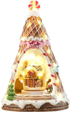 Ysislybin Pueblo Navideño con Movimiento, Pueblo de Navidad con Música y Luces Caja de Música Navideña Giratoria y Luminosa Pueblo Navideño de Resina con Tren pequeño Decoración de Navidad