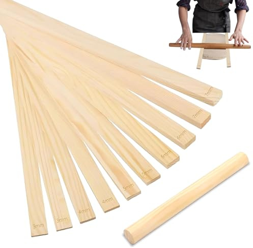 Töpfer Rollführungsstäbe, 10 Stück Rollführungsstäbe Werkzeug Set, 3/4/5/6/7 mm Holzplatten Töpferwerkzeug, Rolling Pin Guides, Ton Werkzeug für DIY Kunsthandwerk, Polymer Clay (5 Größe)