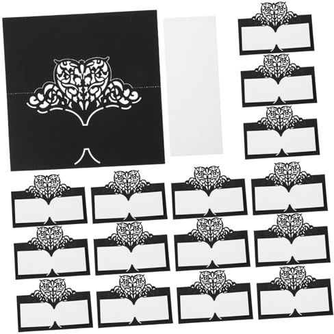 LIFKOME 50 Piezas Tarjetas de Asiento para Bodas con Diseño de Encaje Tarjetas de Nombre Huecas para Decoración de Banquetes y Recepciones de Negro