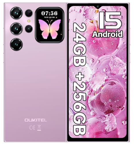 OUKITEL C62 Pro Telephone Portable Pas Cher Android 15, 24GO+256GO/1TO, 6,88 HD+ & 1.81 Arrière Écran, Smartphone Pas Cher Batterie 5150mAh, Smartphone Débloqué 4G Dual SIM/GPS/13MP/OTG/FNC-Violet