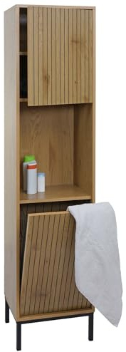 Mendler Hochschrank HWC-O42 MDF Melamin 174x39x30cm - Holzoptik Natur | Badschrank, Badregal, Badezimmer, Schrankfächer, Wäschekorb