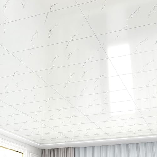 Enigmaire Deckenplatten,deckenpaneele selbstklebend,Deckenfliesen PVC,deckenverkleidung Badezimmer feuchtraum,Quadratisches,Wasserdicht Und DIY-Panel,FüR Badezimmer Wohnzimmer KüChen Wand