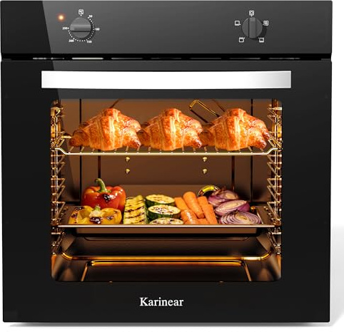 Karinear Einbaubackofen 60 cm 65L mit Stecker, 4 Programme, 2000W, Schwarz