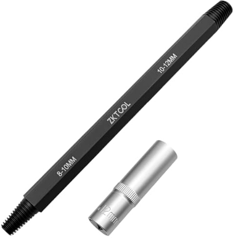 ZKTOOL Kit di Rimozione Universale per Candele Danneggiate 8-12mm | Set di Estrattori con Maschio Invertito a Cono e Bussola da 12mm. Rimuove in Sicurezza Candele Bloccate, Danneggiate e Cavi.