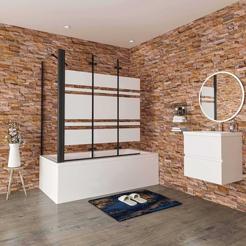Aica Sanitär Badewannenaufsatz Badewannenfaltwand 3tlg Faltwand 130x140cm Duschabtrennung Duschwand Schwarzrahmen Mit Seitewand 75cm