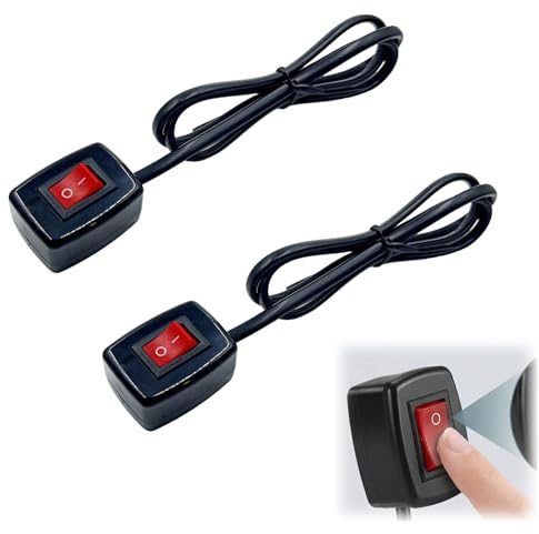 Lot de 2 Interrupteurs à Bascule 12V avec Câble de 75 cm et LED Rouge - Commutateurs 3A/12V/24V avec Dos Autocollant - Interrupteur à Bascule Robuste pour Contrôle Électronique de Lumière et Appareils