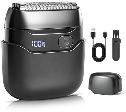 Rasierer Herren Elektrisch: Folienrasierer Herren mit 3 Schwimmenden Klingen – IPX7 Wasserdichte Elektrorasierer Herren, USB-C Schnellladefunktion und LED-Ladeanzeige (Schwarz)