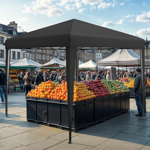 DWVO 3x3m Pavillon,Pop-Up Faltpavillon Anti-UV 50+ für Camp Markt Schwarz