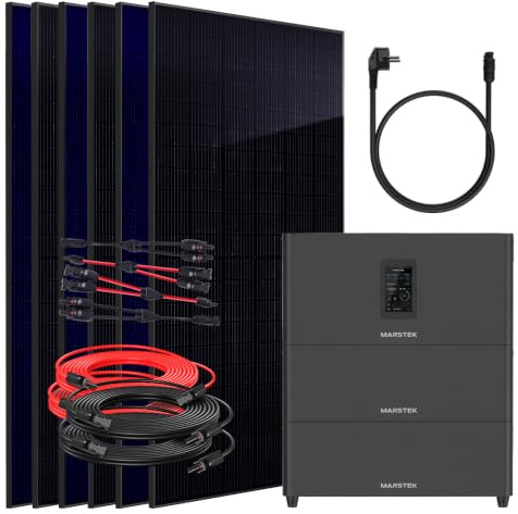 SUNNIVA® 3000W Balkonkraftwerk mit 7,68 kWh Speicher MARSTEK Jupiter C + Plus, BIFAZIAL FULLBLACK komplett Steckdose, PV Solaranlage Komplettset mit Solarspeicher, 6x 500W N-Type Glas Bifacial PV