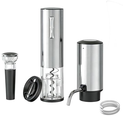 Tressify Set di decanter elettrico per vino, automatico, ricaricabile, aeratore a un pulsante, apribottiglie, tappo sottovuoto per vino, strumento tagliacapsule, incluso, per casa, bar, regali, feste