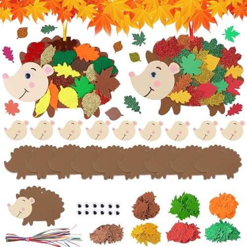 Huanmin 12 Igel Bastelsets Herbst für Kinder DIY Ahornblätter Basteln Set