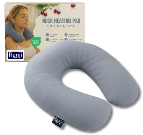 RANJI - Scaldacollo Cervicale con Noccioli di Ciliegia per Microonde – Cuscino Riscaldabile per Collo e Spalle con Fodera Rimovibile, Lavabile e Chiusura a Strappo (Grigio)