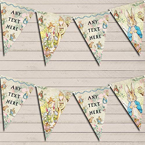 Fingerprint Designs Peter Rabbit Banner Children's Party Personalised Triangular Cardstock Banner, Multi Color, 12 Flags, Approx 18cm x 25cm (Large), 3m Ribbon