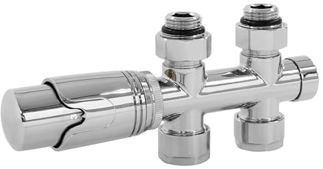 ECD Germany Set di Connessione al Pavimento Termostato - 50 mm - Cromato - Attacco Centrale Valvola di Blocco Termostato per Rubinetti per Radiatori