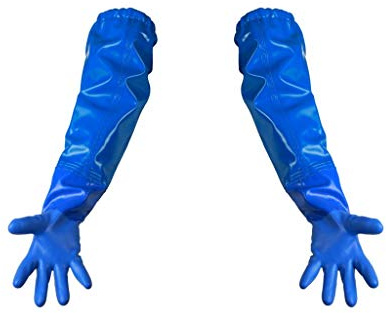 lange Gummihandschuhe mit Ärmelstulpen 60 cm blau - Schutzhandschuhe Größe 8